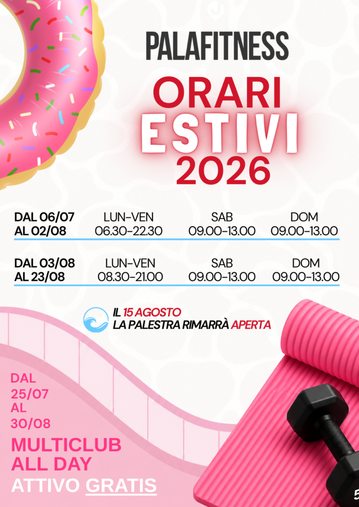 Orari estivi 2026 di PalaFitness Pianoro Bologna e Junior Club Rastignano, sempre aperte anche il 15 agosto